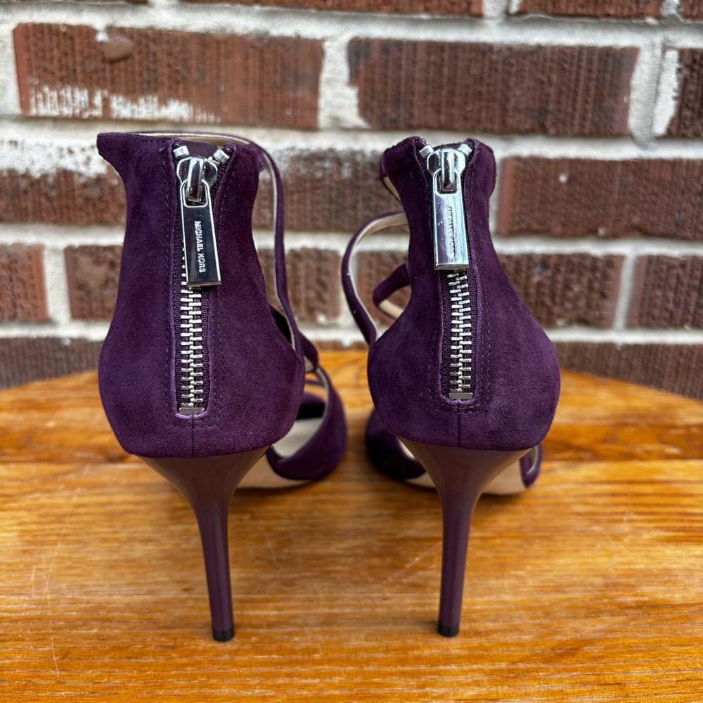Michael Michael Kors Women’s 8.5 Chantelle Heel Stiletto Purple Velour Sandals - Picture 6 of 12